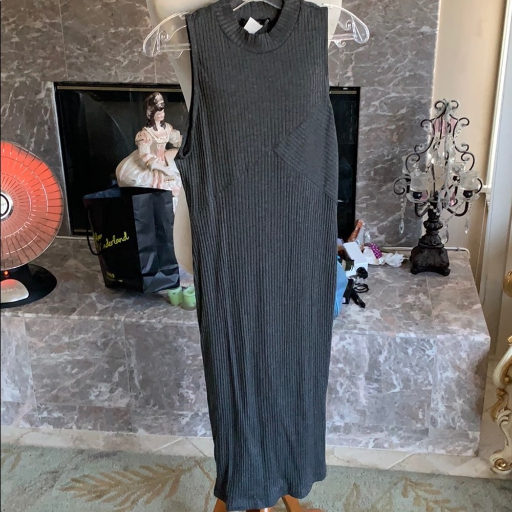 Grey Ribbed Midi Dress